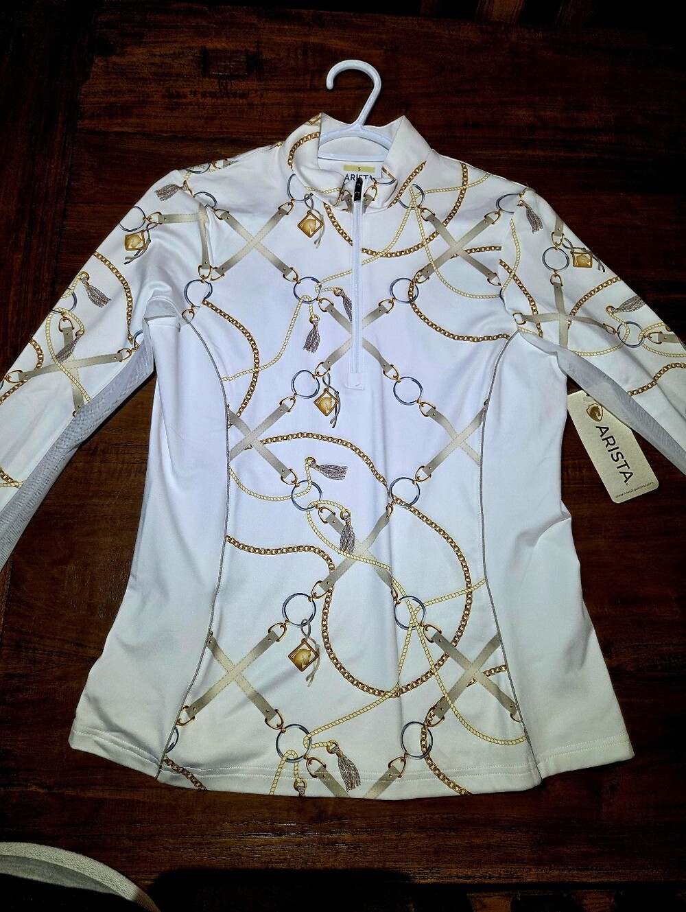 Arista EQUESTRIAN Sun Shirt In Gold And White. NWT Size S